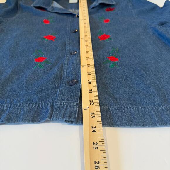 Vintage Bon Worth Chambray Rose Embroidered Shirt Cottagecore M/L 90s - Picture 7 of 9